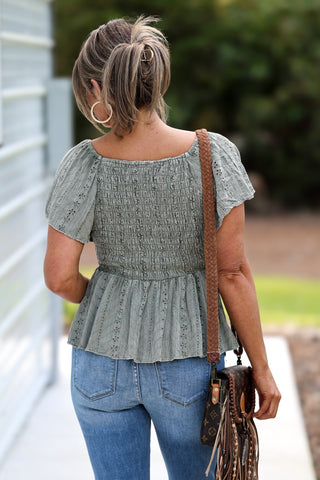 The Sage Eyelet Smocked Peplum Top - Simply Me Boutique