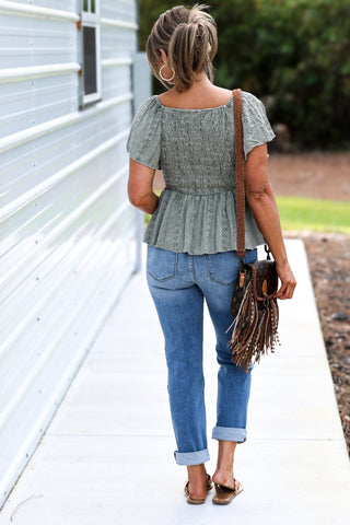 The Sage Eyelet Smocked Peplum Top - Simply Me Boutique
