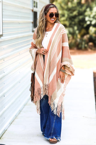 The Sawyer Striped Fringe Wrap - Simply Me Boutique