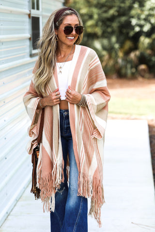 The Sawyer Striped Fringe Wrap - Simply Me Boutique