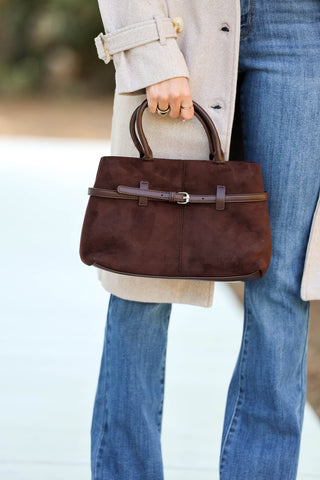 The Signature Suede Tote - Chocolate - Simply Me Boutique