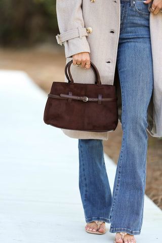 The Signature Suede Tote - Chocolate - Simply Me Boutique