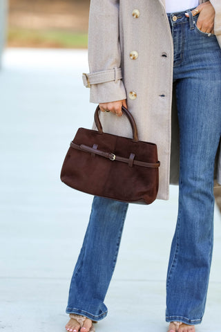 The Signature Suede Tote - Chocolate - Simply Me Boutique