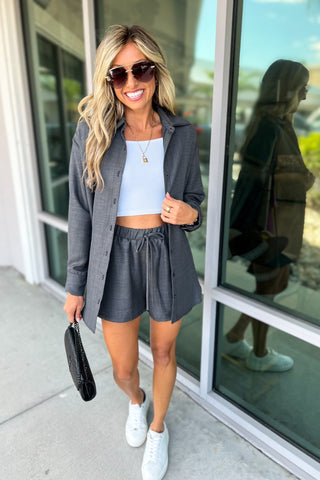 The Slate Staple Button Up Top & Shorts Set - Simply Me Boutique