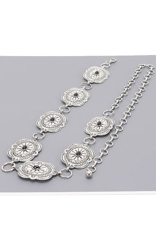*The Tatum Western Ornate Disc Chain Belt (Black/Silver) - Simply Me Boutique