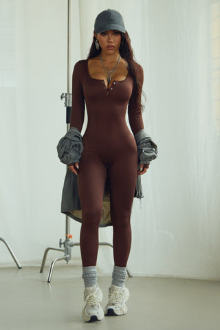 The Vegas Brown Long Sleeve Ribbed Jumpsuit - Simply Me Boutique