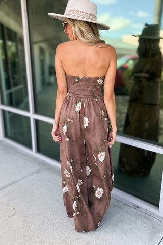 The Wildflower Wide Leg Brown Floral Jumpsuit - Simply Me Boutique