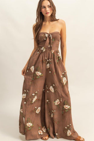 The Wildflower Wide Leg Brown Floral Jumpsuit - Simply Me Boutique