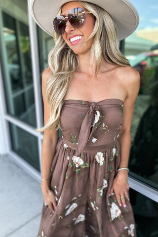 The Wildflower Wide Leg Brown Floral Jumpsuit - Simply Me Boutique