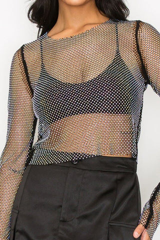 Think of Me Rhinestone Mesh Crop Top - Simply Me Boutique