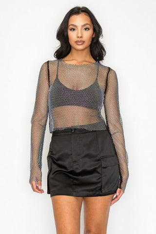 Think of Me Rhinestone Mesh Crop Top - Simply Me Boutique