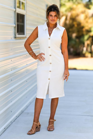 Timeless Chic Off White Button Down Midi Dress - Simply Me Boutique