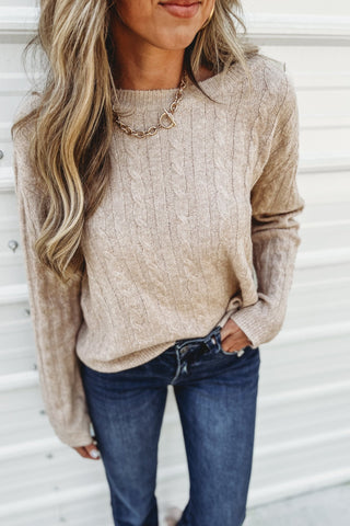 Timeless Comfort Beige Cable Knit Sweater - Simply Me Boutique
