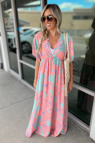 Tropical Breeze Aqua Maxi Dress - Simply Me Boutique