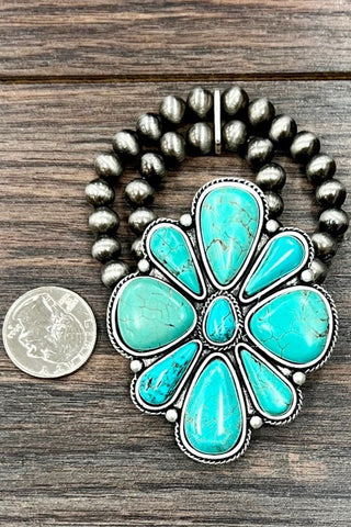 Turquoise Flower Stretch Bracelet - Simply Me Boutique