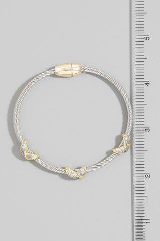 Two - tone Cable Wire CZ Bangle Bracelet - Simply Me Boutique