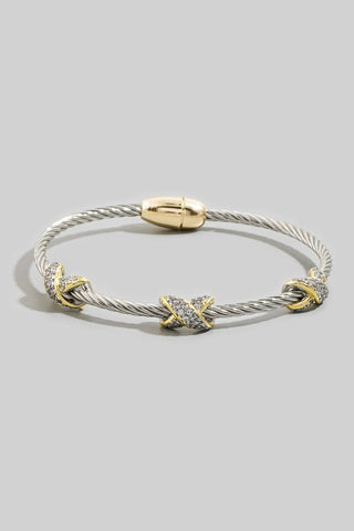 Two - tone Cable Wire CZ Bangle Bracelet - Simply Me Boutique