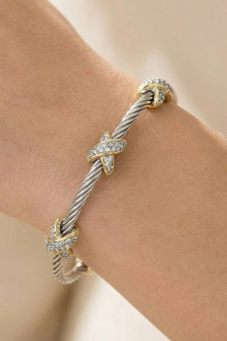 Two - tone Cable Wire CZ Bangle Bracelet - Simply Me Boutique