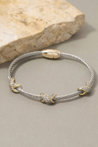 Two - tone Cable Wire CZ Bangle Bracelet - Simply Me Boutique