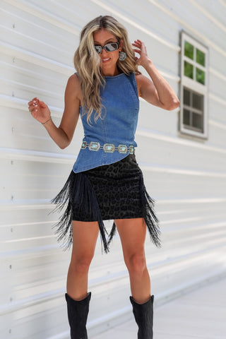 Untamed Spirit Side Fringe Leopard Mini Skirt - Simply Me Boutique