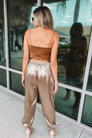 Until I Found You Metallic Satin Cargo Pants - Simply Me Boutique