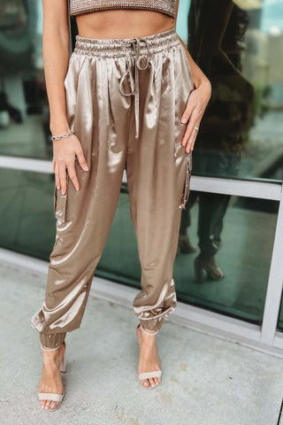 Until I Found You Metallic Satin Cargo Pants - Simply Me Boutique