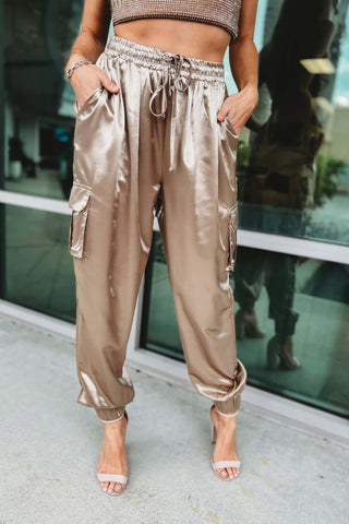 Until I Found You Metallic Satin Cargo Pants - Simply Me Boutique