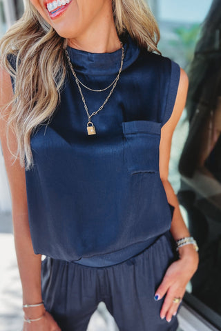 Uptown Girls Navy Satin Top - Simply Me Boutique