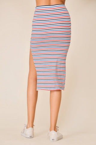 USA Red White and Blue Striped Stretchy Midi Skirt - Simply Me Boutique