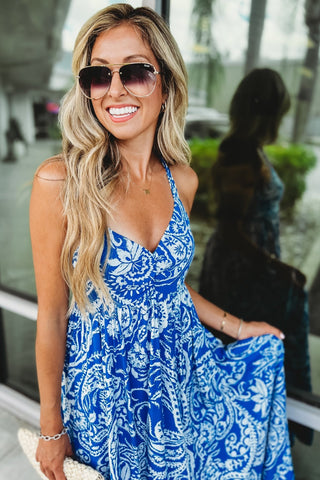Vacation Mode Blue & White Maxi Dress - Simply Me Boutique