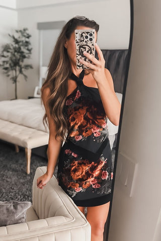 Velvet Blooms Burnout Black Halter Dress - Simply Me Boutique