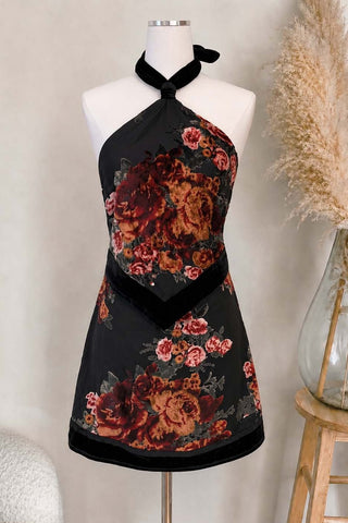 Velvet Blooms Burnout Black Halter Dress - Simply Me Boutique