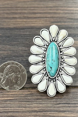 Very Large Turquoise Flower Ring - Simply Me Boutique