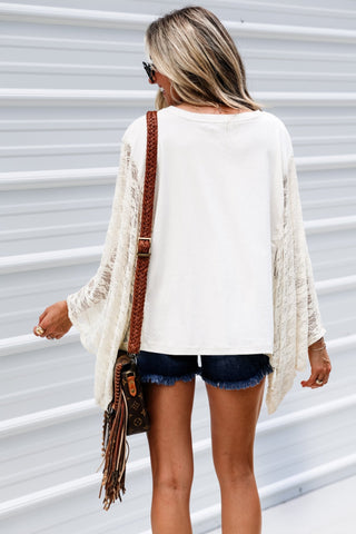 Vintage Cowboy Kaftan Lace Sleeve Kimono Top (BONE) - Simply Me Boutique