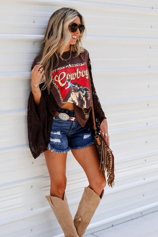 Vintage Cowboy Kaftan Lace Sleeve Kimono Top (BROWN) - Simply Me Boutique