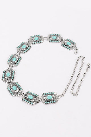 Vintage Turquoise Accent Metal Chain Belt (Gold, or Silver) - Simply Me Boutique