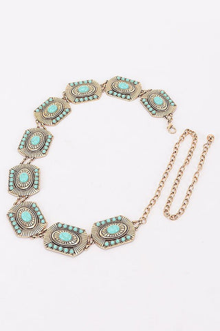 Vintage Turquoise Accent Metal Chain Belt (Gold, or Silver) - Simply Me Boutique