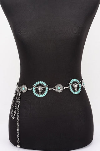 Vintange Chain Belt with Bull Motif - Simply Me Boutique