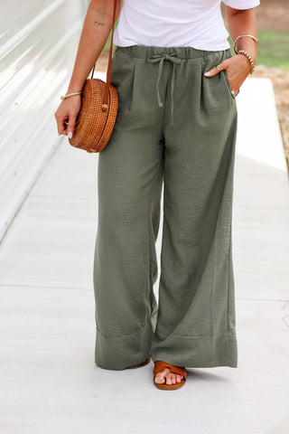 Walking Downtown Olive Palazzo Pants - Simply Me Boutique