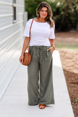 Walking Downtown Olive Palazzo Pants - Simply Me Boutique