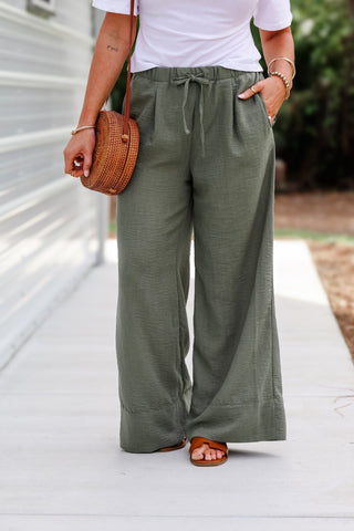 Walking Downtown Olive Palazzo Pants - Simply Me Boutique