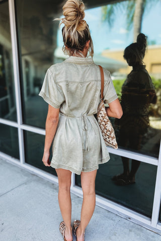 Wanderlust Olive Mineral Washed Romper - Simply Me Boutique