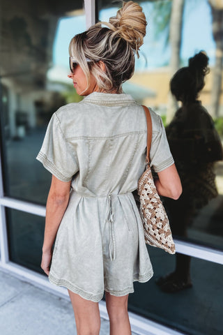 Wanderlust Olive Mineral Washed Romper - Simply Me Boutique