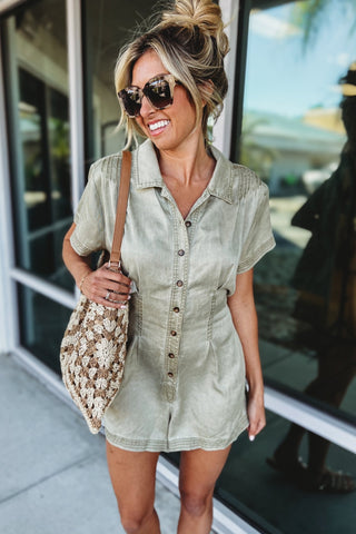 Wanderlust Olive Mineral Washed Romper - Simply Me Boutique