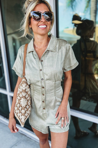 Wanderlust Olive Mineral Washed Romper - Simply Me Boutique