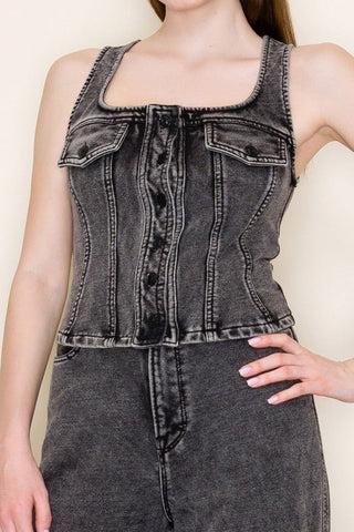 WASHED BLACK Denim Corset Vest - Simply Me Boutique