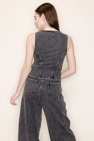 WASHED BLACK Denim Corset Vest - Simply Me Boutique