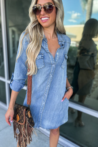 We Belong Together Tencel Medium Denim Shirt Dress - Simply Me Boutique