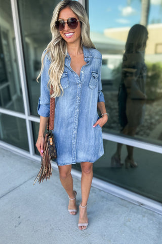 We Belong Together Tencel Medium Denim Shirt Dress - Simply Me Boutique