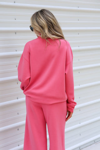 Weekend Reset Luxe Scuba Pink Quarter Zip Pullover - Simply Me Boutique